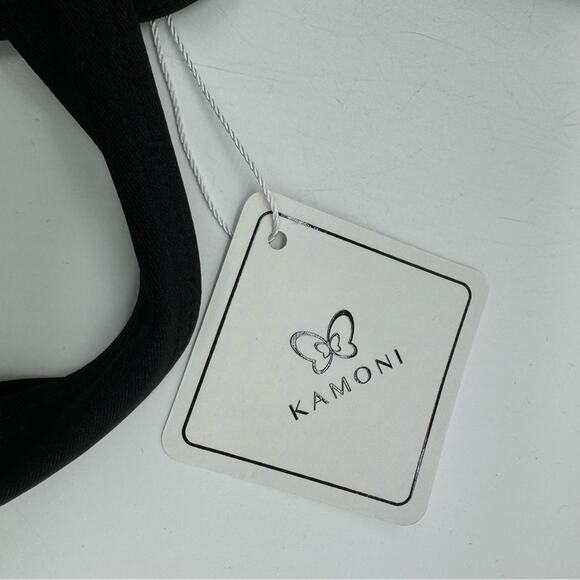 NWT KAMONI Blk Plunge Belted Cut Out Back Tie High Cut Cheeky One Pc. Swimsuit M - Picture 9 of 16